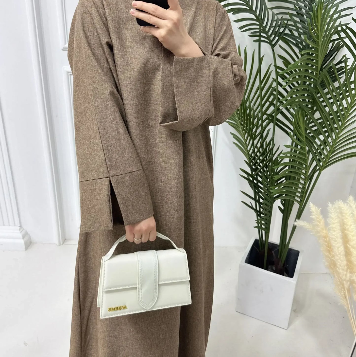 Closed Linen Abaya Luxury Dubai Plain Muslim Hijab Dress Turkish Basic Abayas for Women Saudi Islam Prayer Clothes Casual Kaftan