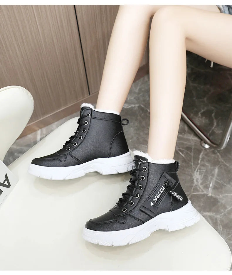 2023 New Winter Thick-soled Women Sneakers Warm Plus Velvet Cotton Shoes Large Size 42 Height-increasing Platform Women's Shoes