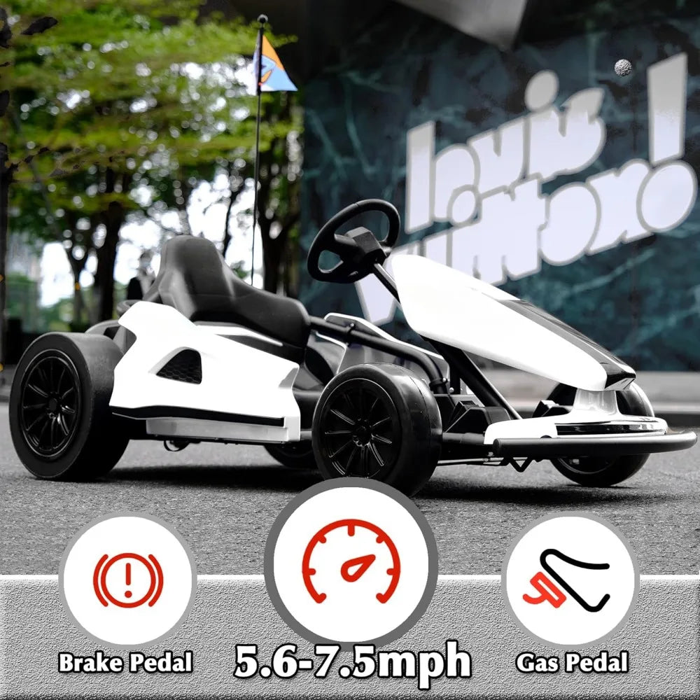 Sopbost Electric 24V Battery Powered Pedal Go Karts for 6+ Kids Adults Ride on Car Electric Vehicle Car Racing Drift Car