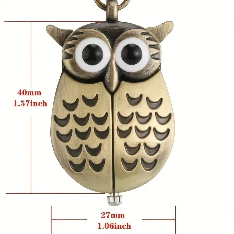 Bronze Owl Creative Pocket Watch Retro Popular Display Quartz Pocket Watch Pendant Clock Men Women Chain Gift