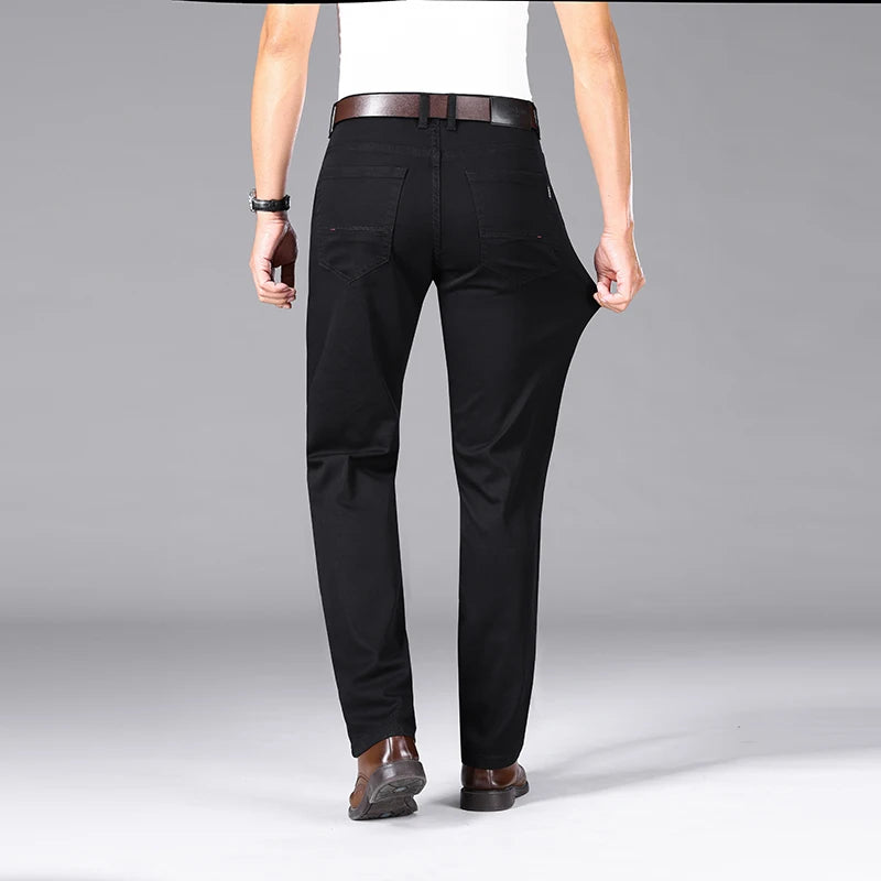 2024 Classic Men's Black Business Straight Leg Jeans, Spring and Summer New Cotton Casual Elastic Denim Pants Men's Brand Pants