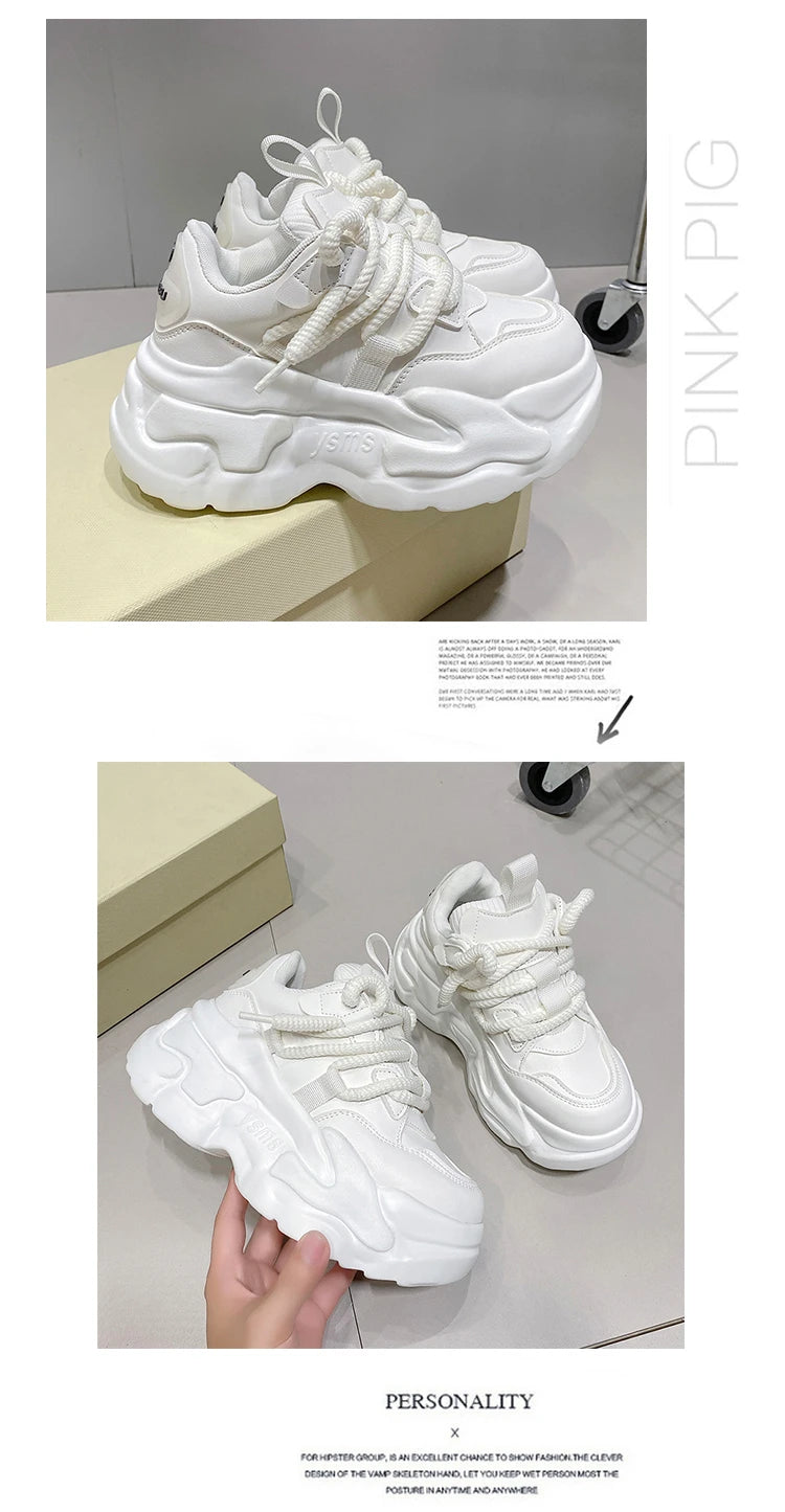 New Fashion High Platform Sneakers Women Spring Autumn Lace Up Comfort Ventilate Wedges Height Increasing Shoes Footwear