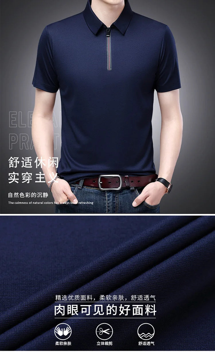 2023 Summer Men's Ice Silk Cool Polo Short Sleeve T-shirt Large Thin T-shirt Short Sleeve Polo Shirt Business Casual Shirt