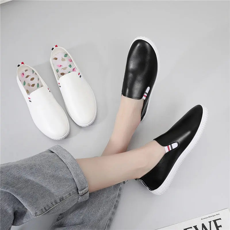 White Flats Cut-Out Woman Loafers Leather Slip on Shoes Low Heels Casual Shoes Espadrilles Ladies Shoes Women Sneakers