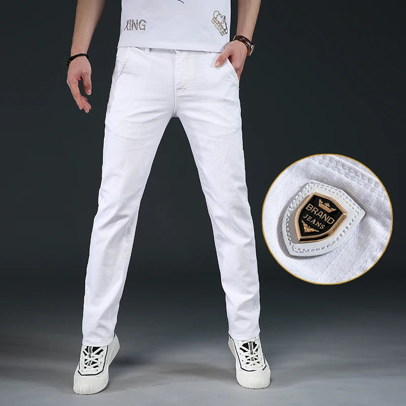 7 Styles 2022 New Men's White Slim Jeans Advanced Stretch Skinny Jeans Embroidery Decoration Denim Trousers Male Brand Clothes