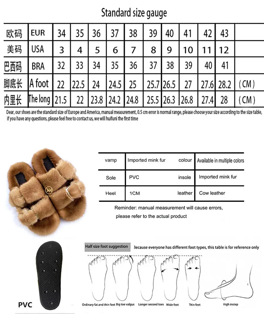 2024 New Women Fur Slippers Shoes Women Warm Winter Natural Fur Shoes For Women Slippers Casual Plush Comfortable Mink Slippers