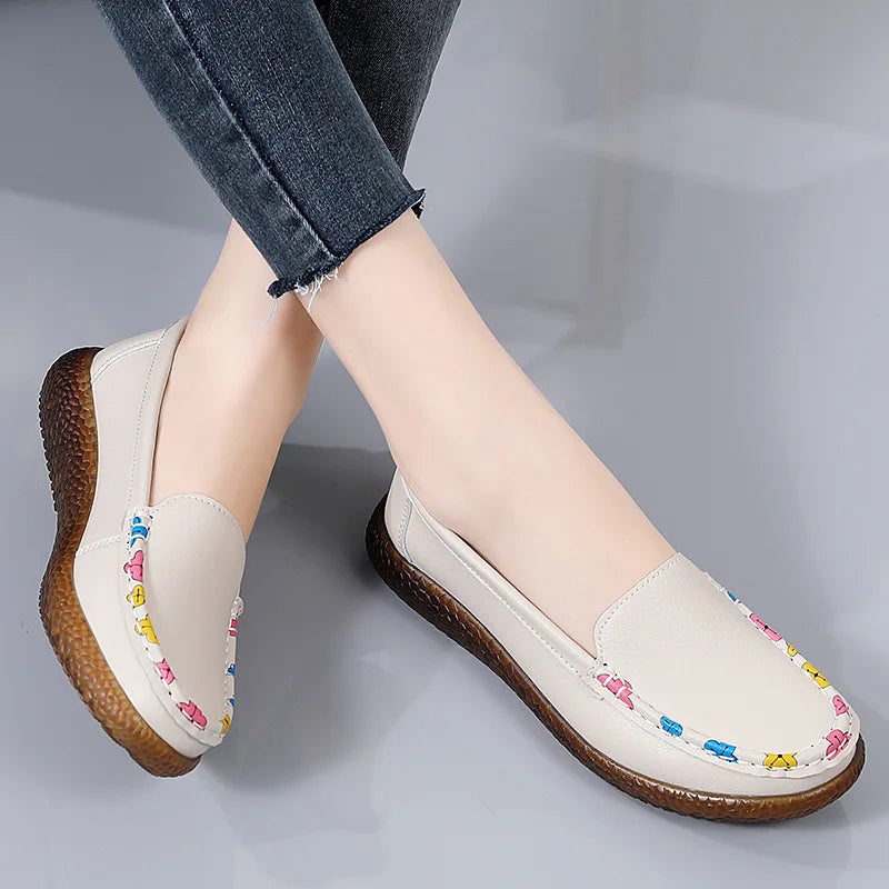 Spring Summer Leather Women's Lightweight Breathable Casual Flats Shoes Women Loafers Walking shoes