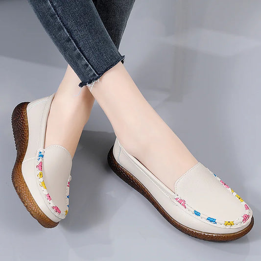 Spring Summer Leather Women's Lightweight Breathable Casual Flats Shoes Women Loafers Walking shoes