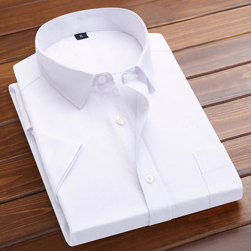 Plus Size 5XL-M Men's Short Sleeve Shirt Summer High-Quality Cotton Business Lapel Shirt New Casual Non Ironing Slim Solid Color