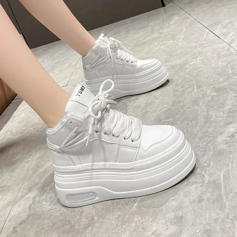 Chunky Sneakers for Women Comfort High Top 8cm Platform Height Increasing Sports Shoes Basketball Non-slip Trainers Walking Shoe