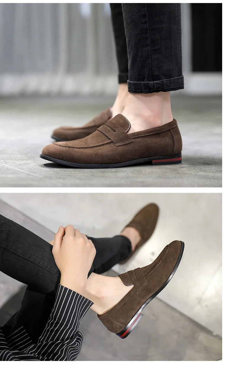 2023 Shose Men Casual Shoes Breathable Comfortable Flat Korean Fashion Lazy Frosted Leather Masculino Adulto Fashion Flat