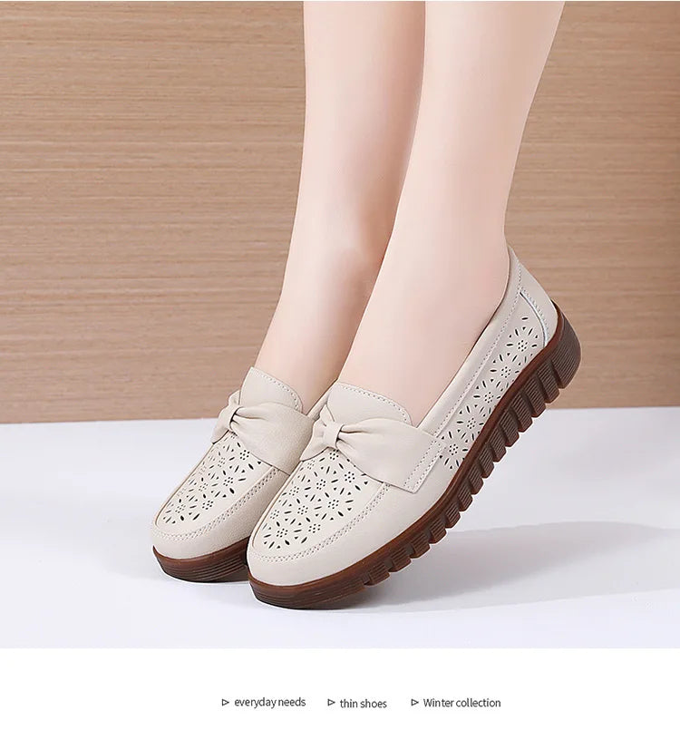 Spring /autumn Women Shoes Genuine Leather Breathable Loafers Flat Shoes Ladies Casual Shoes Plus Size 36-43 Mother Shoes