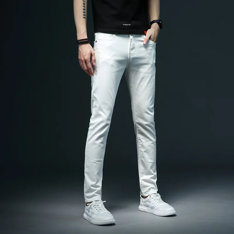 7 Styles 2022 New Men's White Slim Jeans Advanced Stretch Skinny Jeans Embroidery Decoration Denim Trousers Male Brand Clothes