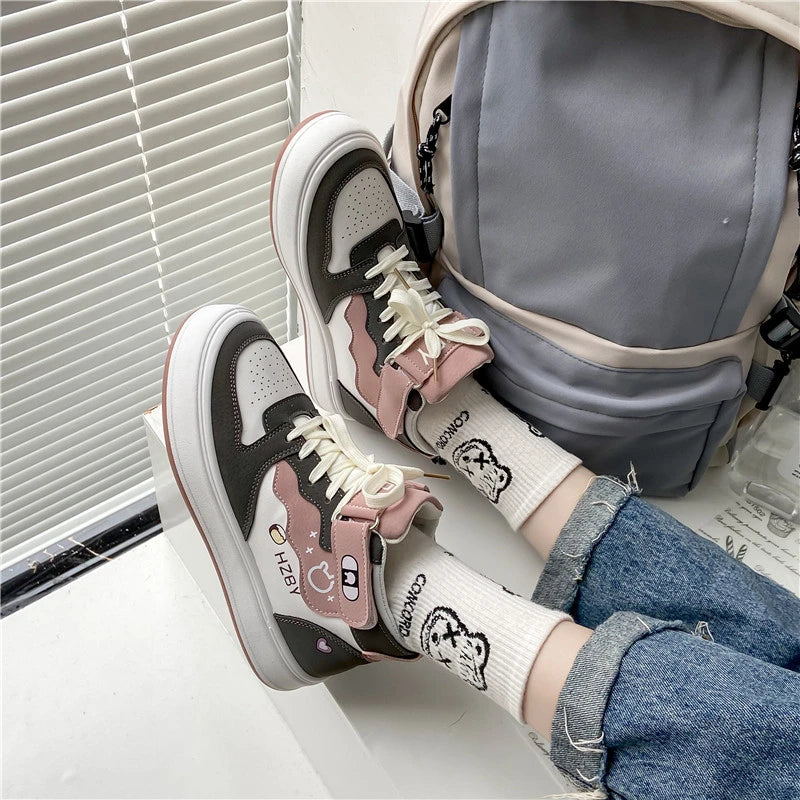 Autumn Winter High Top Sneakers Women Panda Sneakers for Teenage Girls Cute Womens Sports Shoes Kawaii Luxury Trend Ladies Shoes