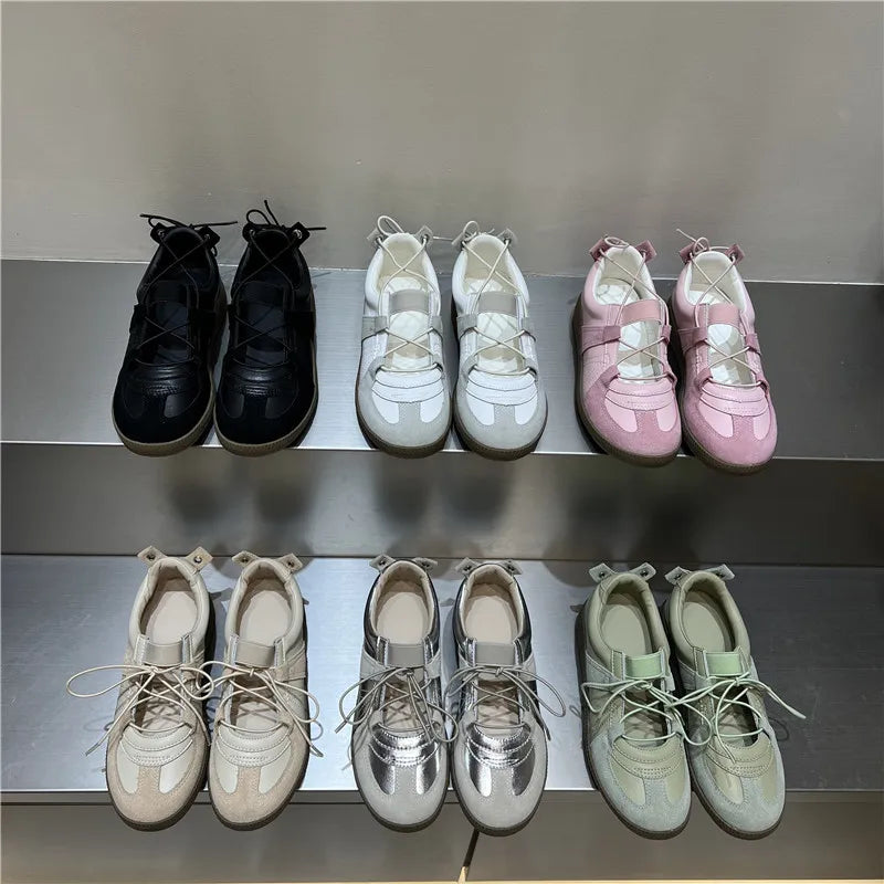 2024 Women Spring Summer New Soft Leather Korea Y2k Designer Casual Ballet Sports Athletic Training Flat Sneakers Female Shoes