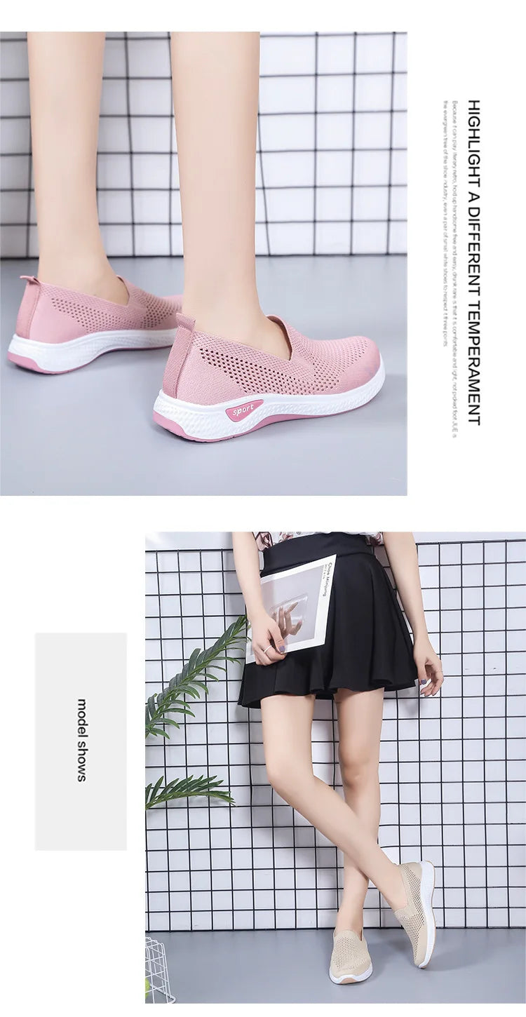 Women's Shoes Summer Comfort Plus Size Ladies Mesh Breathable Sneaker Socks Women Light Casual Sports Shoes Flat Women Loafers