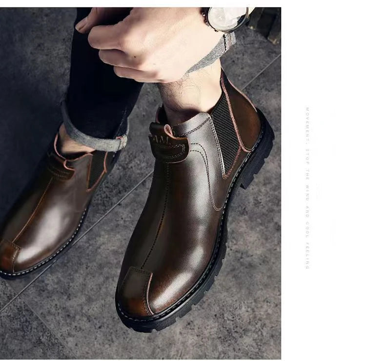 Genuine Leather Men's Boots High Quality Men Working Boots Brand Designer Men Casual Shoes British Style Ankle Botas para hombre