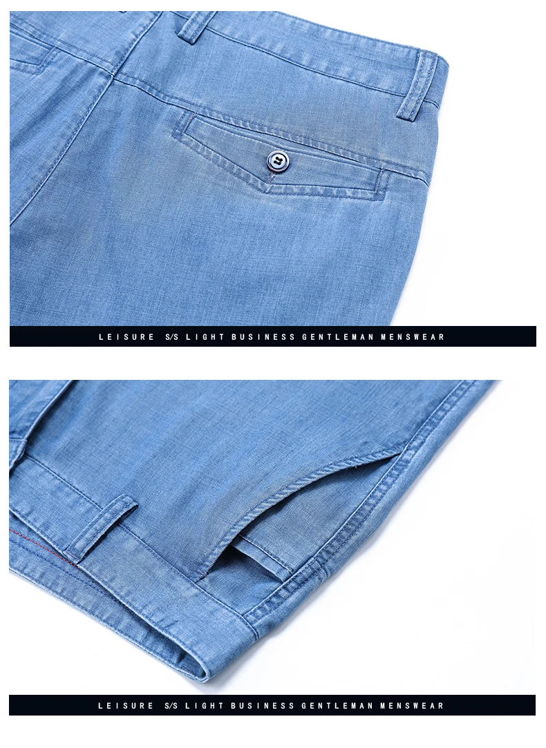 2023 Spring Summer New Men's Thin Light Blue Loose Jeans Business Fashion Lyocell Fabric Stretch Denim Trousers Male Brand Pants