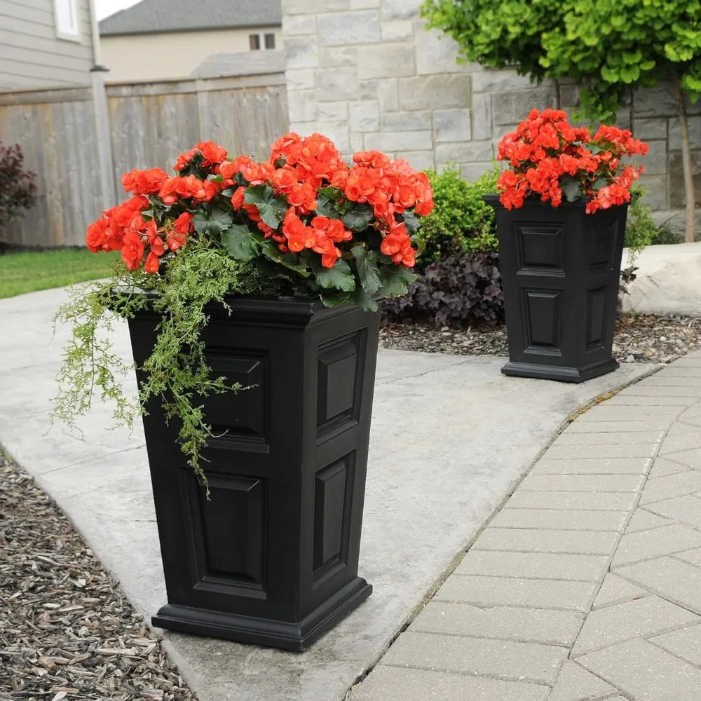 Planter 2 Pack, 24in Tall Planters - Black - Built-in Water Reservoir, Flowerpot