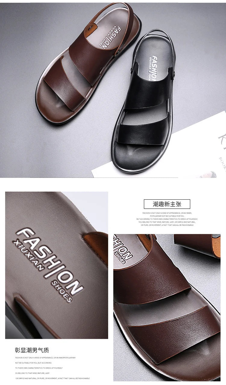 New Dad Sandals Summer 2023 Slippers Dual Soft Sole Versatile Casual Leather Sandal Shose Men Fashion Outdoor Adult Slip On