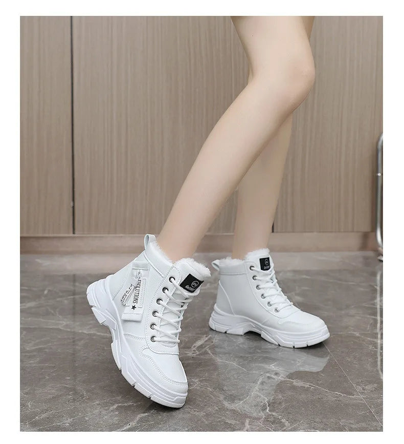 2023 New Winter Thick-soled Women Sneakers Warm Plus Velvet Cotton Shoes Large Size 42 Height-increasing Platform Women's Shoes