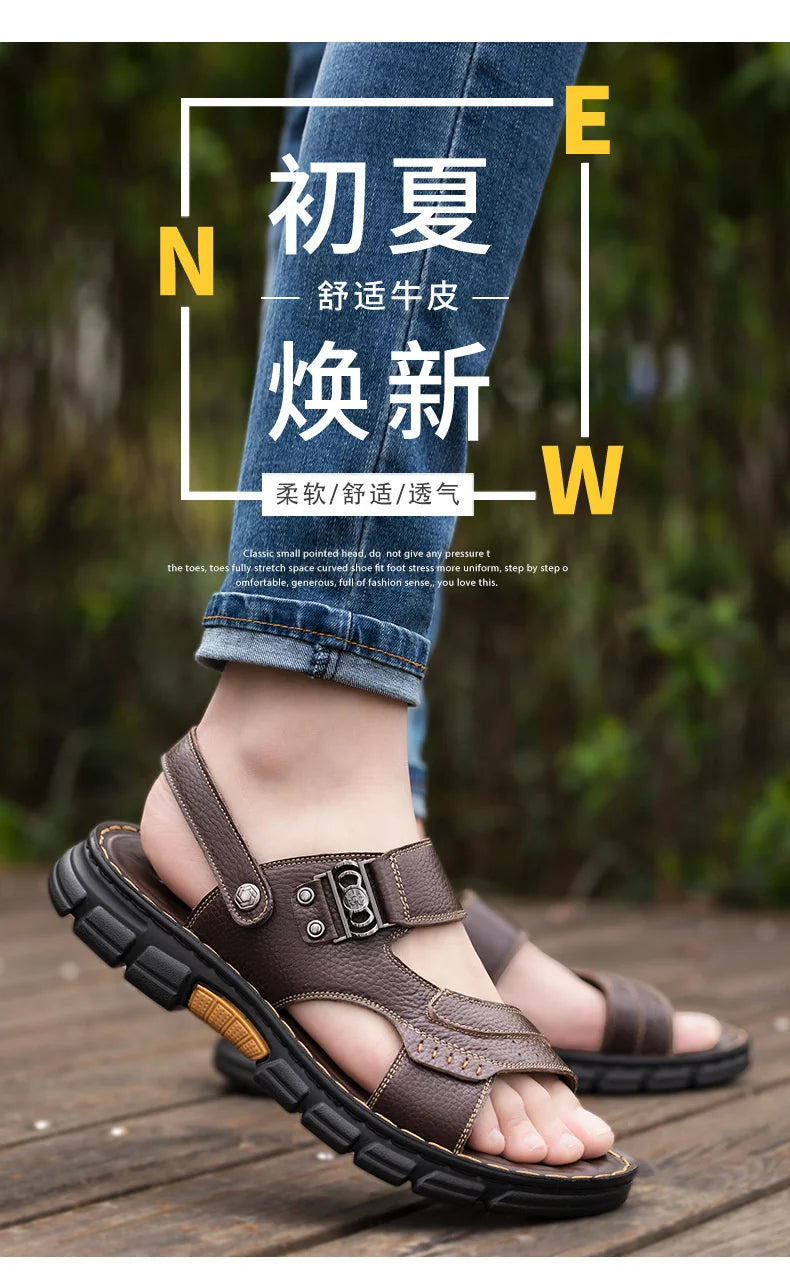 Sandals Shose Men Casual Shoes Summer Breathable Non-slip Antiskid Leather Flat Beach Plover Top Men's Debardeur Homme