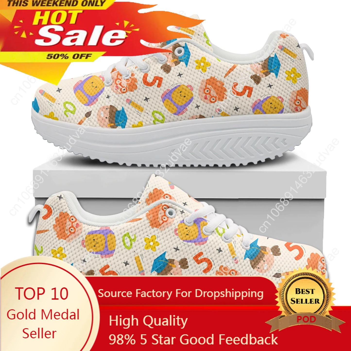 Teachers Day Gift Women's Shake Shose Cartoon Digital Printing Girls' Height Increasing Shoes School Shoes Zapatos