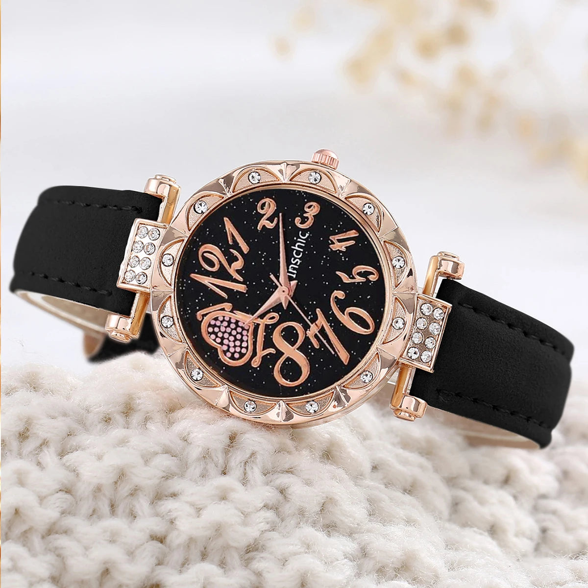 Women Luxury Watch Ring Necklace Earrings Rhinestone Love Dial Fashion Wristwatch Female Casual Ladies Watches Set Clock