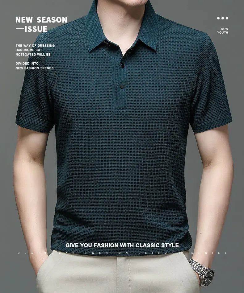 Asian Sizes Golf shirt Summer New Men's Lop-up Hollow Short-sleeved Polo Shirt Ice Silk