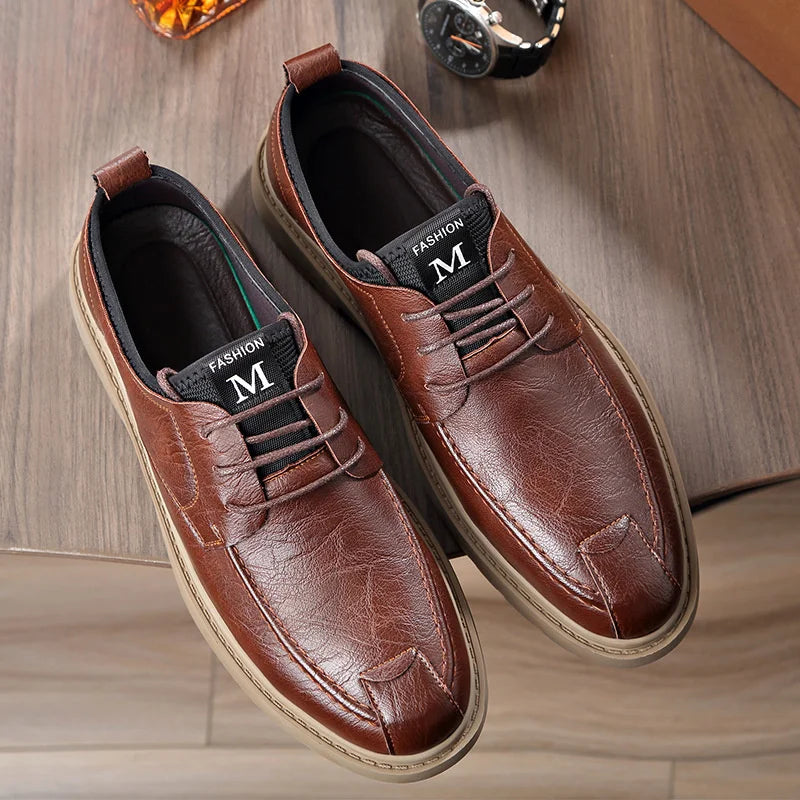 Autumn New Business Men's Casual Shoes Walking Male GENUINE LEATHER Fashionable shose Men Lace Up Breathable 2022 Summer