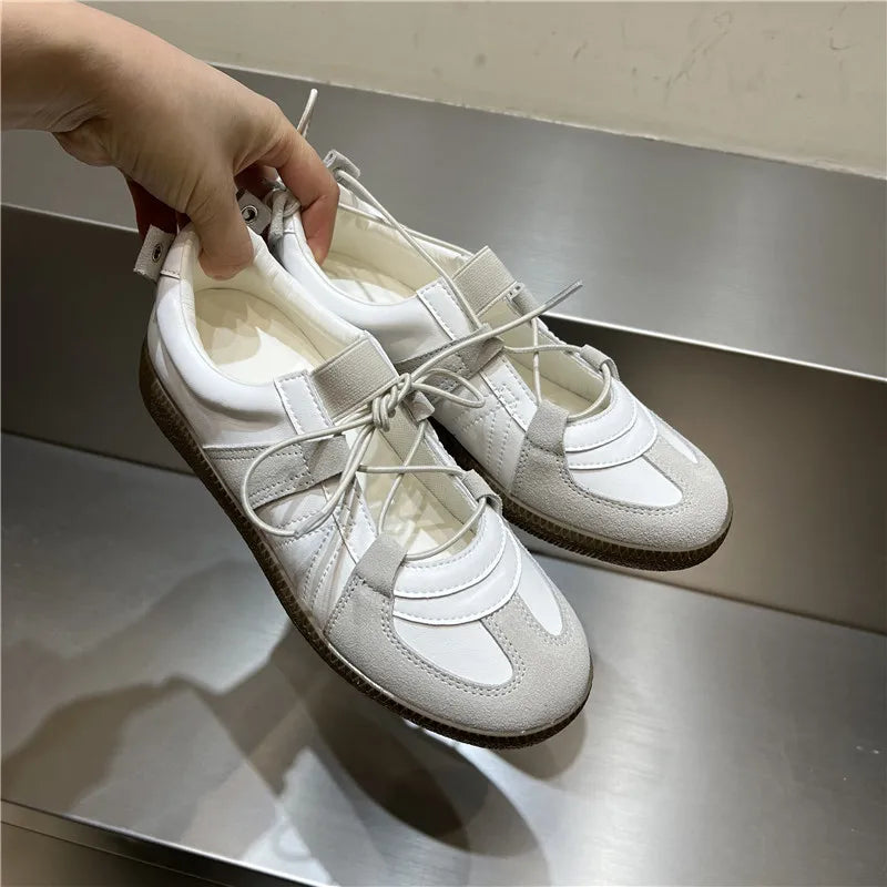 2024 Women Spring Summer New Soft Leather Korea Y2k Designer Casual Ballet Sports Athletic Training Flat Sneakers Female Shoes