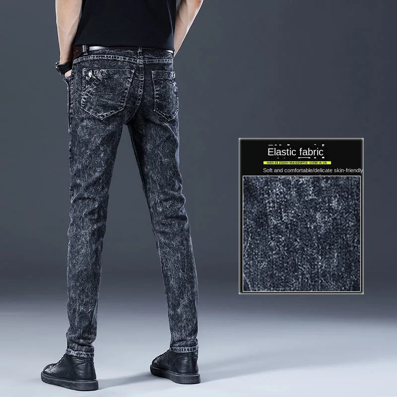 Fashion Stylish Korean Style Clothes Classic Kpop Streetwear Luxury Slim-Fit Smoke Gray Men's Jeans Casual Cowboy Pants for Men