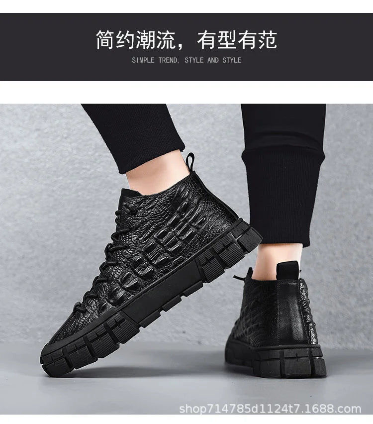 Autumn Shose Men Casual Tennis Sports Shoes 2022 New Boots Crocodile Pattern Styles Cotton Warm Korean High Sapatillas Hombre