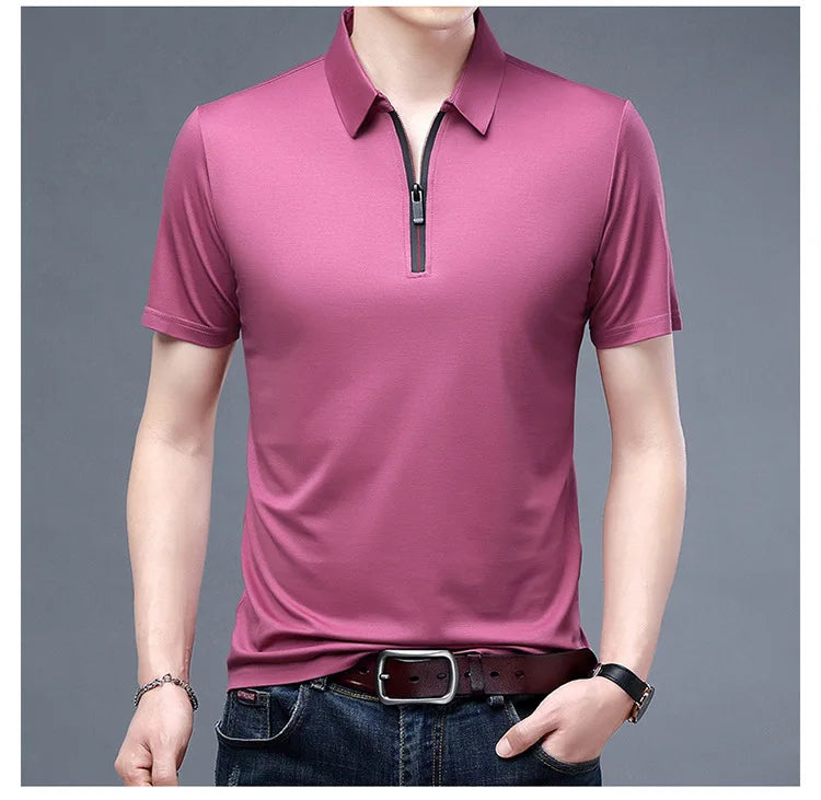 2023 Summer Men's Ice Silk Cool Polo Short Sleeve T-shirt Large Thin T-shirt Short Sleeve Polo Shirt Business Casual Shirt