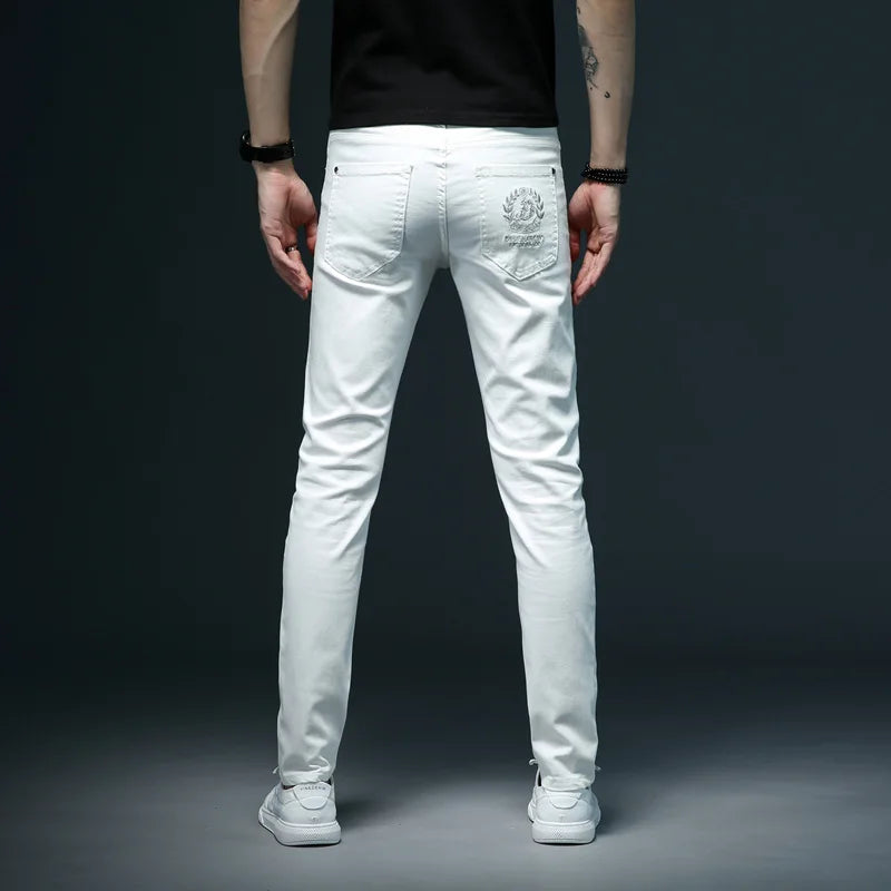 7 Styles 2022 New Men's White Slim Jeans Advanced Stretch Skinny Jeans Embroidery Decoration Denim Trousers Male Brand Clothes