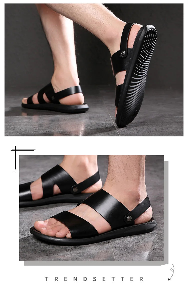 New Dad Sandals Summer 2023 Slippers Dual Soft Sole Versatile Casual Leather Sandal Shose Men Fashion Outdoor Adult Slip On