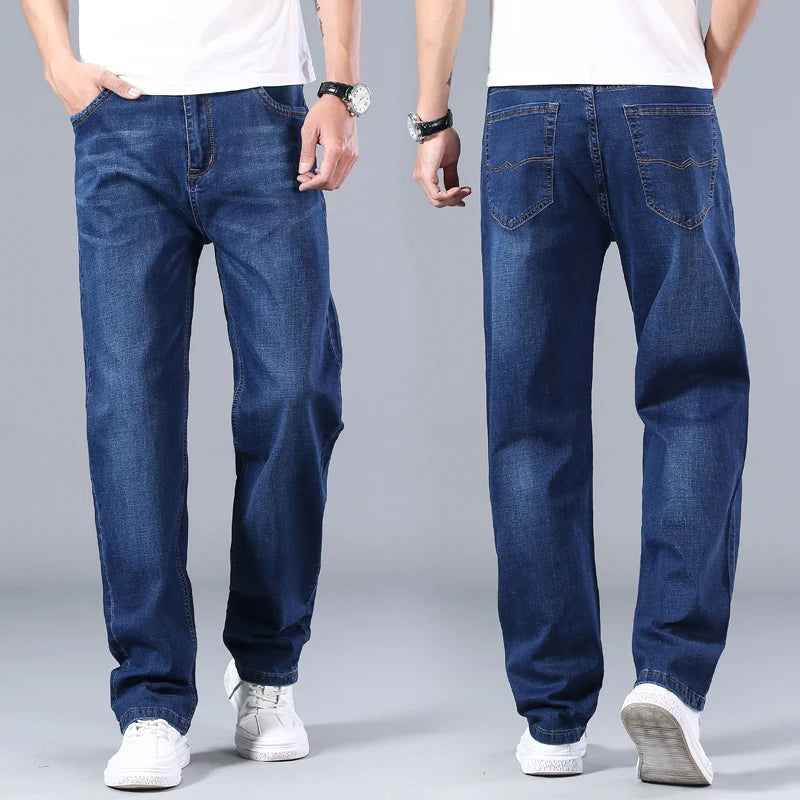 SHAN BAO cotton stretch men's straight loose loose summer thin jeans 2022 spring classic brand casual lightweight jeans blue