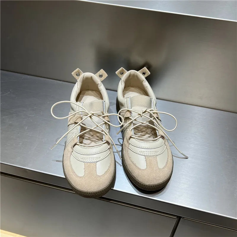 2024 Women Spring Summer New Soft Leather Korea Y2k Designer Casual Ballet Sports Athletic Training Flat Sneakers Female Shoes