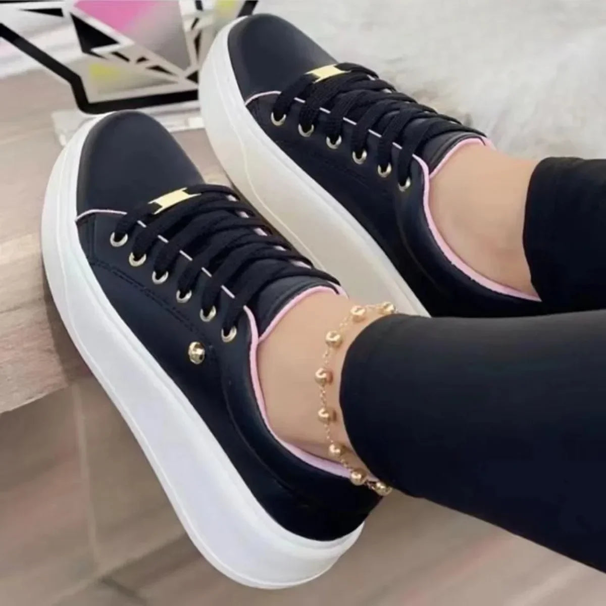 Women Sneakers Fashion Lace-Up Round Head Platform Sport Shoes Spring Autumn Female Walking Flats Ladies Casual Vulcanized Shoes