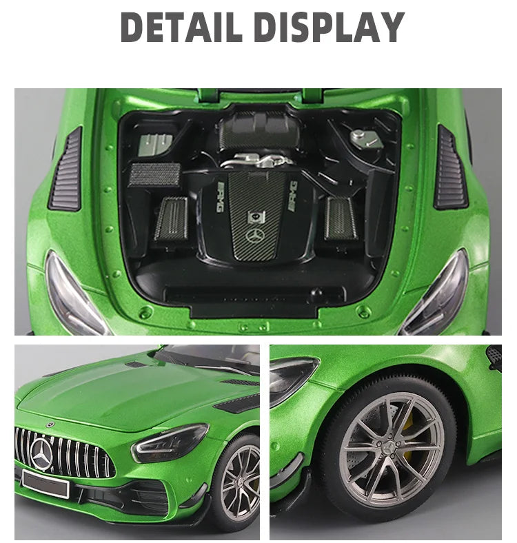 Large 1/18 Mercedes Benz AMG Gtr Model Car Metal Diecasts Vehicle Collectable Hobbies Sound & Light Miniature Toy For Boys Child