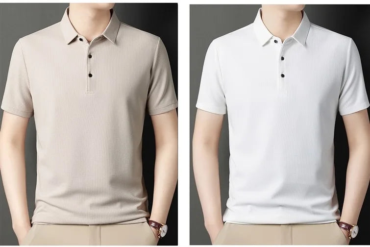 Summer Men's Short Sleeved Lapel T-Shirt Solid Color POLO Shirt Loose Top