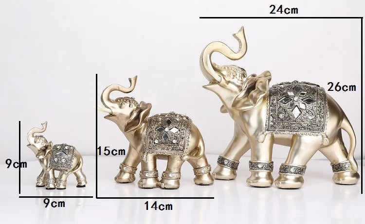 Golden Resin Elephant Statue Feng Shui Elegant Elephant Trunk Sculpture Lucky Wealth Figurine Crafts Ornaments For Home Decor