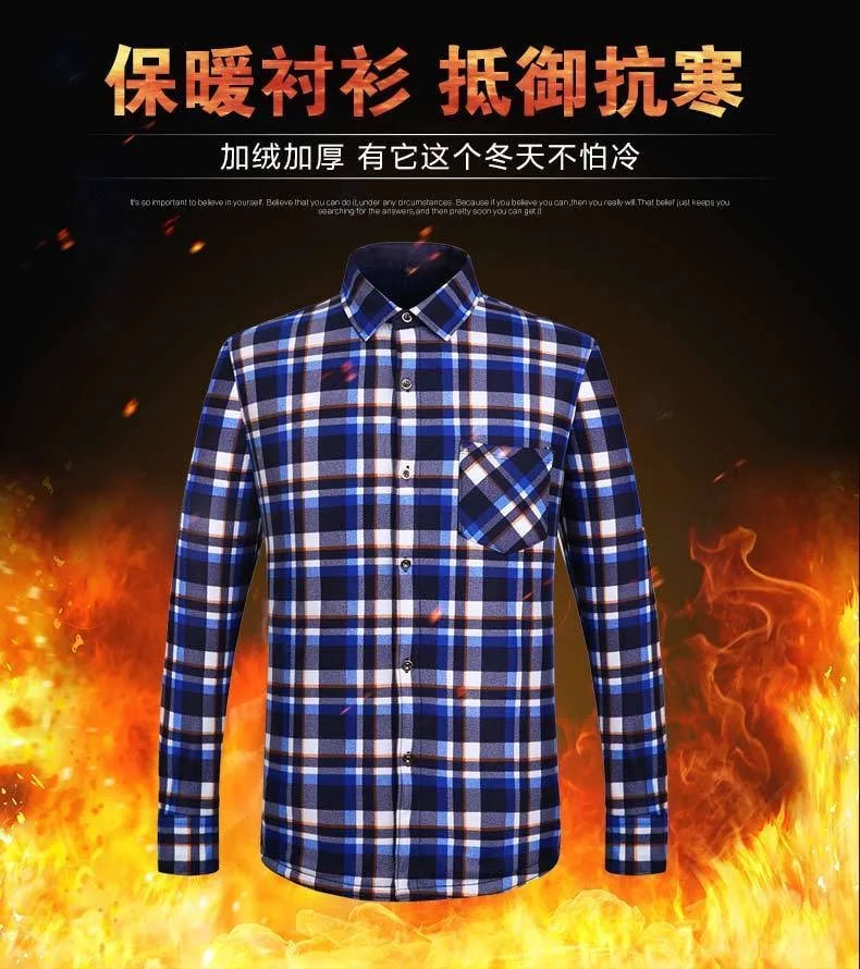 2024 Men's Autumn Winter Casual Fleece Plaid Shirt Fashion Soft Warm Turn Down Collar Long Sleeve Shirt Male High-Quality Tops