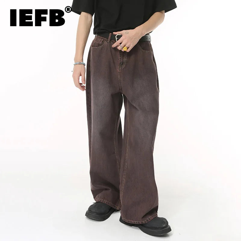 IEFB Vintage Men's Baggy Jeans Autumn New Wearproof Straight Tube Denim Pants Fashion Street Korean Style Casual Clothing 9C1443