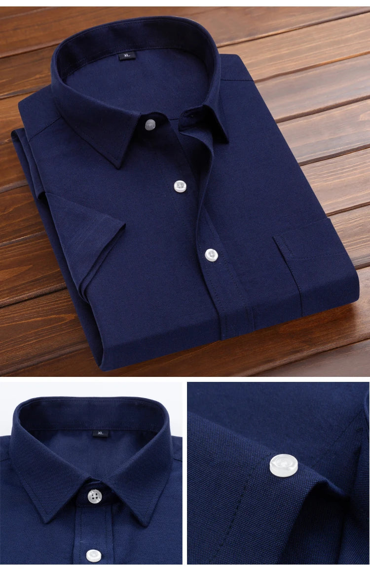 Plus Size 5XL-M Men's Short Sleeve Shirt Summer High-Quality Cotton Business Lapel Shirt New Casual Non Ironing Slim Solid Color