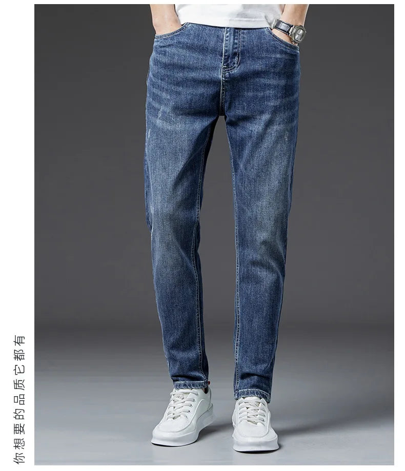 2024 Spring and Autumn New Simple Fashion Trend Solid Color Stretch Jeans Men's Business Casual Slim Comfortable Pants 28-38