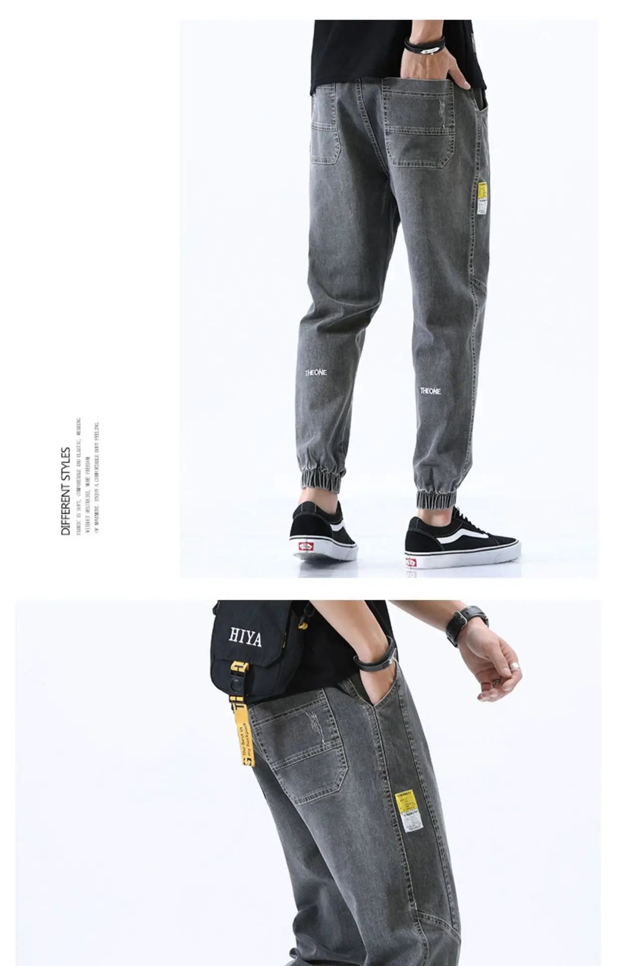 2024 Summer Men's Jeans Jogger Thin Harem Pants Cotton Banded Pant Korea Style Light Blue Hip Hop Beam Feet Casual Trousers Male