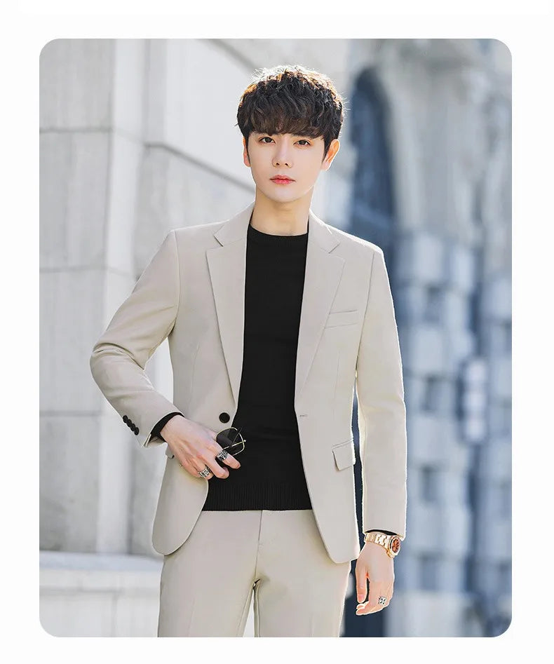 S-6XL Men's Business Casual Blazer Korean Trend Slim Fit Solid Color Suit Jacket Elegant Luxury Blazers Single Top Groom Wedding