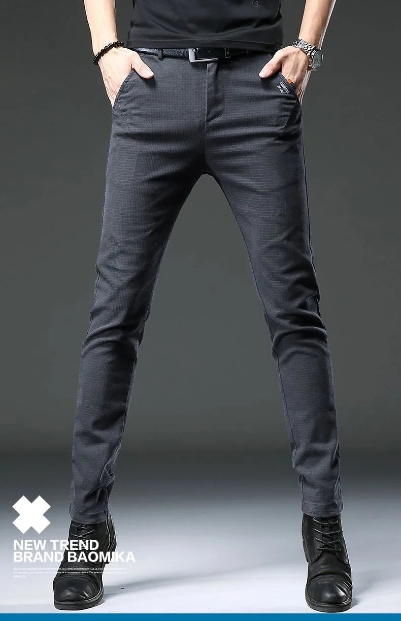 2023 Spring and Autumn New Classic Fashion Solid Color Elastic Jeans Men's Casual Slim Breathable High-Quality Small Feet Pants