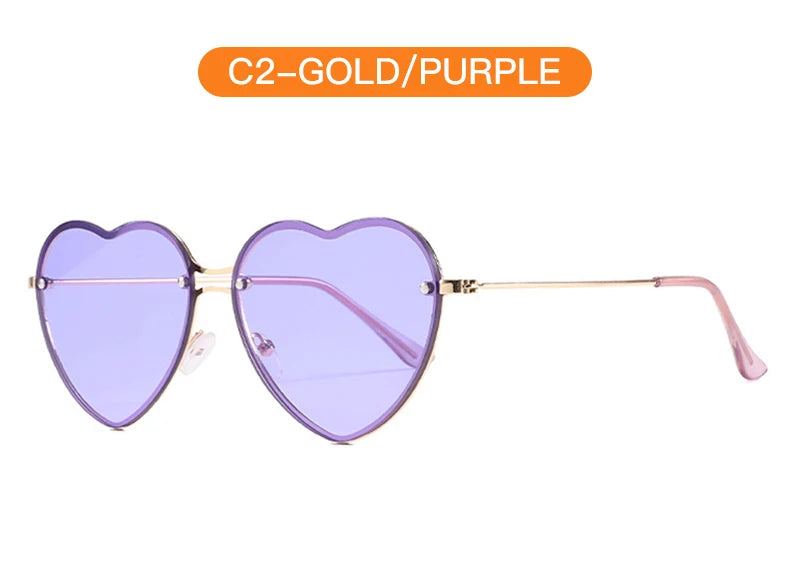 Heart Shaped Sunglasses Metal Women Brand Designer Fashion Rimless LOVE Clear Ocean Lenses Sun Glasses Oculos UV400